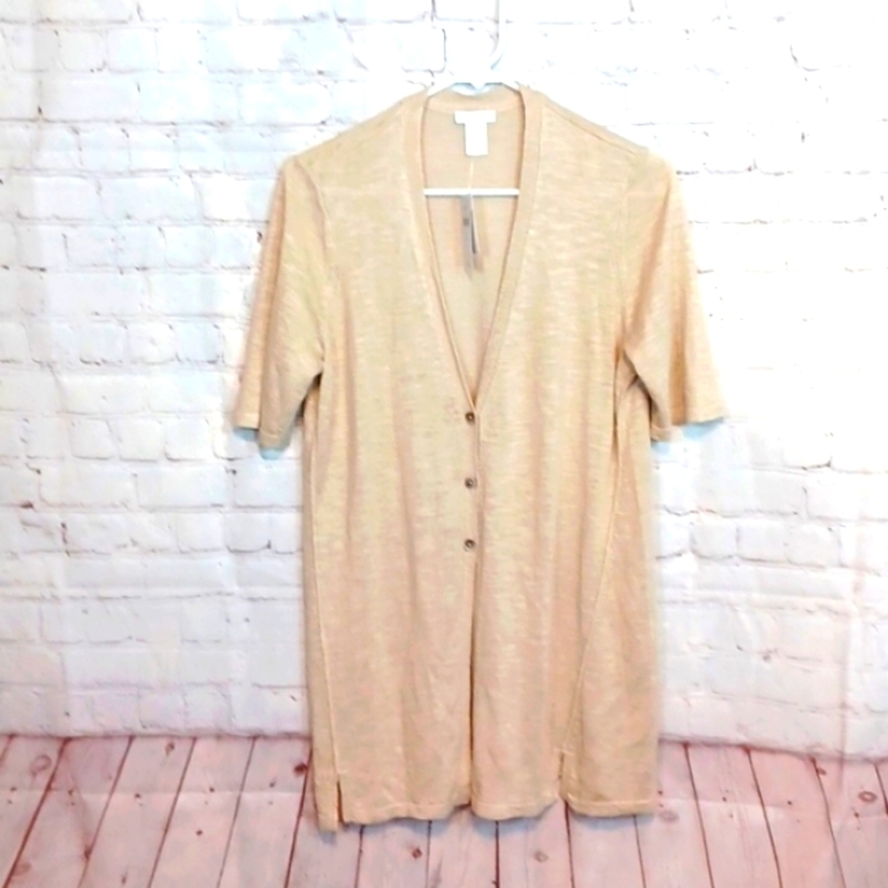 J-jill Woman's Tan Linen  Short Sleeve Carrigan Sweater S NWT 79$‎